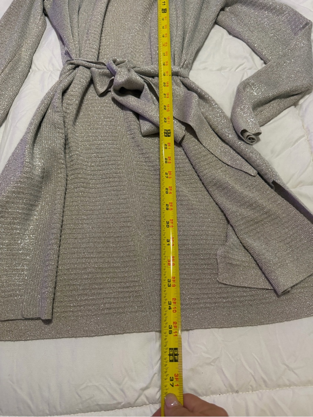 White House Black Market metallic Open-Front tie Long Cardigan - Picture 5 of 7